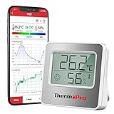 ThermoPro TP357 80m Bluetooth Hygrometer Innen Raumthermometer Digital mit APP Mini Luftfeuchtigkeitsmesser mit Smiley-Indikator Datengrafik für Innenraum, Büro, Weinkeller, Gew