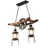 Hanfseil Leuchter Holz Pendelleuchte Antik Vintage Hängeleuchte E27 Esszimmer Kronleuchter Industrial Schmiedeeisen Hängelampe Retro Rustikale Pendellampe Schlafzimmer Wohnzimmer Droplights 2 L