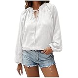 Damen Bluse Einfarbig Hemd V-Ausschnitt Shirt Fliege Langarmshirt Oberteile Top Chiffon Tunika Leicht V-Ausschnitt Festliche B