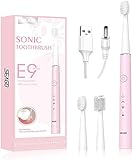 Seago E9 Elektrische Zahnbürste für Erwachsene Teenager, Schallzahnbürste mit 5 Reinigungsmodi, USB Wiederaufladbare Zahnbürste mit 2 Ersatzbürsten, Tragbare Zahnbürste (Rosa)