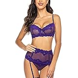 LLRR Erotische Unterwäsche Erotische Pyjamas Perspektive Strumpfband Sexy Damen Negligee Dessous Babydoll ReizwäSche Set BH und Lingerie Sex Set Dreiteilige Sexy Dessous Aus Spitze Sexy D
