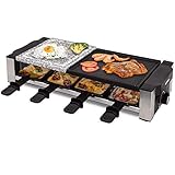 Syntrox Germany Multifunktionelles Edelstahl Raclette Davos mit Grill und Heißer Stein für 8