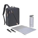 LÄSSIG Baby Wickelrucksack mit Wickelunterlage, Kinderwagenbefestigung, Flaschenwärmer wasserabweisend nachhaltig produziert/Green Label Tidy Talent Backpack dark b