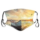 Gesichtsmaske, 2 Stück, Staubmaske für Kinder, mit Filter, kleines Boot auf dem Wasser, mit Horizont und bewölktem dramatischem Hafen, zu Hause, k