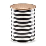 Zeller 19824 Vorratsdose m. Bambusdeckel 'Stripes', Keramik, ca. Ø 11,5 x 15 cm, 900ml, schicke Aufbewahrungsdose im Streifen-Look, lebensmittelecht, F