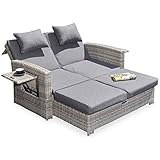 Green Spirit - Garten Multifunktions-Sofa Sunny - Hellgrau, Poly-Rattan, Wetterfest, kann in wenigen Augenblicken von einem Garten-Sofa/Garten-Bank zum Garten-Bett/Garten-Liege umgeklappt W