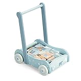 Navaris Lauflernwagen aus Holz mit 46 Bauklötzen - Lauflernhilfe für Babys - Laufwagen für Mädchen und Jungen - Baby Gehhilfe Lernlaufwagen - B