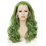 AHJSN Grüne Perücke Synthetische Lace Front Perücke Wellenförmige Lange Perücken Für Frauen 24 Zoll Natürliches Haar Hitzebeständig