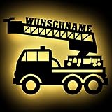 Led Feuerwehr Wagen - Feuerwehrauto Auto Name Geschenk Deko Feuerwehrzimmer Kinderzimmer Geburtstagsgeschenk Junge Nachtlicht Schlummerlicht Wand-Lamp