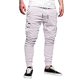 BBring Herren Hosen Slim Fit Casual Jogger Sporthose Freizeithose Cargo Jeans Hose 114F (L, Weiß)