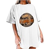 Bluse Rundhals Basic Elegant Pullover Top Damen T-Shirt Sommer Oberteile Vintage Car Gedruckt Muster Sommershirts Lässige Kurzarm Streetwear Tunika Oversize Lose S
