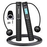 SEANCHEER Springseil mit Zähler, Springseil Erwachsene Fitness Verstellbar, Speed Rope mit Kalorienzähler, Seilspringen mit PVC Ummantelung&Anti-Rutsch Griffe, für Damen,Herren,Kinder(schwarz)