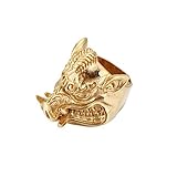 OAKKY Herren Punk Wütend Wildschwein Kopf Ring Edelstahl Retro Biker Schwein Kopf Tier Stammes Gold Ton Einzigartig Aussage Band Größe 65 (20.7)