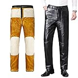 babao Herren Motorrad Lederhose Herren Schwarz Plus Size Lederhose wasserdichte Faux Pu Hose Größe M-3XL