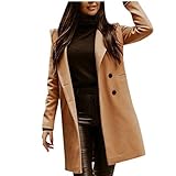 Damen Einfarbig Wollmantel Outwear Revers Mantel Frauen Mittellanger Mantel mit Tasche Elegant Schlank Mantel Damen Winter Dicke Warme Jack