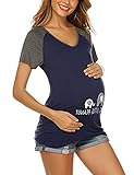 UNibelle Stillshirt Schwangerschaft Kleidung Umstandsmode Shirt mit Baby Aufdruck Tshirt Schwanger Basic Marineblau M