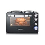 SEVERIN Back- und Toastofen mit Kochplatten, Backofen mit 30 L Garrauminhalt, Minibackofen mit Kochplatten zum Kochen, Grillen und Backen, Gesamtleistung 2500 W, schwarz, TO 2065