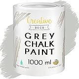 Creative Deco Grau Kreide-Farbe | 1000 ml-Dose | Perfekt für Landhaus-Stil, Vintage-Stil, Decoupage, Möbel-Renovierung | Matt & abwaschbar | Wisch-Effekt und Gradient-Effekt mög