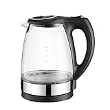 LED Wasserkocher 1,7 L Edelstahl Glas 2200 W BPA Frei Kabellos Kalkfilter Überhitzungsschutz Teekocher Teekessel (A)