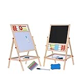 Savieva 4in1 Kreidetafel für Kinder Holz Standtafel Magnet Mal Schreib Tafel Schultafel,Standtafel für Kinder ab 3 J