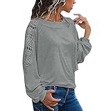 Langarmshirt Damen Oberteile Aushöhlen Longshirt Rundhals Casual Lose Einfarbig Blusen Tuniken Mode Shirts Lang Tops für Teenager M