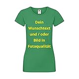 Damen T-Shirt Bedrucken - Text und Bild individuell auf Ihr T-Shirt Drucken Lassen | Personalisiert Farbe Grün, Größe M