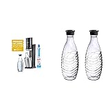 SodaStream Crystal 2.0 Wassersprudler mit CO2-Zylinder und 4X Glaskaraffen(4 x 0,6 L), Titan/Silb