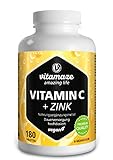 Vitamin C hochdosiert 1000 mg + Zink, vegan & optimal bioverfügbar, 180 Tabletten für 6 Monate, Natürliche Nahrungsergänzung ohne unnötige Zusatzstoffe, Made in Germany