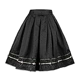Damen Trachtenrock Vintage Knielang Röcke Oktoberfest Röcke Elegent Schwarzer Rock Knielang (Taillenumfang 78.8cm/Saum 234.8cm)