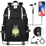 QOOO USB-Rucksack-Headset-Buchse Rucksack Anime-Druck Schüler Schultaschen Cosplay Rucksack, Laptoptasche für Teenager männlichen tragbaren lässigen Reiserucksack,Black 12