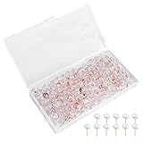 Pinnadeln Push Pins Tacks,100 Stück Reißzwecke Standard Klarer Kunststoffkopf mit Roségoldfarbener Scharfer Stahlspitze,Map Thumb Tack mit Transparenter Box,für Cork Board,Stoffkennzeichnung,F