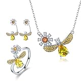 PUDDINGY® 925 Sterling Silber Collier-Set & Exquisite Geschenkbox, Kristall-Halskette OHRRING SCHMUCK Set Geburtstags-Geschenk für Frauen für S