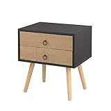 EUGAD 0062ZZ Nachttisch Beistelltisch mit 2 Schubladen Nachtkommode Nachtschrank Holzbeine MDF 46x35x50cm G