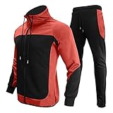 Yowablo Hoodie Pullover Anzug Herren Herbst Winter Freizeit Sport Trend Naht Kontrast Stehkragen ( XL,2Rot )