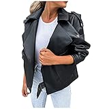 NHNKB Damen Jacke Klassisch Bikerjacke Elegant Retro Übergangsjacke Lederimitat Jacke Kurz Windjacke für O