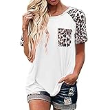 DOLAA Damen Oberteile mit Leopardenmuster Kurzarm T-Shirt mit Rundhalsausschnitt Basic Casual T-Shirt Rundhalsband Gestreifte Oberteile S bis XXXL Farbnähdruck Damenoberteile Damenbluse Lässig