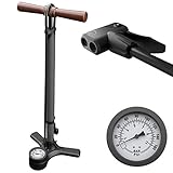 HiLo sports Luftpumpe Fahrrad alle Ventile mit Dual Kopf - 11 Bar / 160 Psi Manometer Fahrradpumpe - Standpumpe Fahrrad mit Holz Griff - Pumpe Fahrrad (metallic grau)