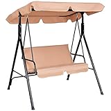 COSTWAY Hollywoodschaukel Gartenschaukel Schaukel Gartenliege Schaukelbank Gartenbank mit Sonnendach 2-Sitzer(Beige)
