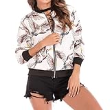 Qinvern Damen Casual Printed Lose Stehkragen Langarmjacke Täglich Bequeme Und Vielseitige Jacke im europäischen und amerikanischen Stil S