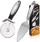 Wanxida 2 Stück Pizzaschneider und Pizzaheber Set,, Superscharfer Pizzaschneider mit ergonomischem rutschfestem Griff, Pizzaschneider aus Edelstahl, ideal für Pizza, Pasteten, und W
