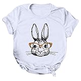 Damen T-Shirt Mit Osterhase Drucken Casual Tee Tops Bluse Tunika Shirts Rundhals Tshirt Kurzarm Oberteile Sommer Top Kurzarmshirt Osterhase Print T-S