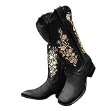 Yowablo Westernstiefel Overknee Boots Stiefeletten Stiefel Stiefel Frauen Mode Casual Square Heels Langer Knöchel Slip On Schuhe (38,Schwarz)
