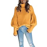 Mingyun Pullover Damen Cowl Neck Casual Lose Strickpullover Herbst Winter Warm Outdoor Langarm im Fledermaus Elegant Einfarbig Frauen Strickp