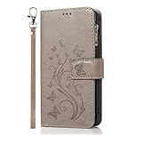 Karomenic PU Leder Hülle kompatibel mit Samsung Galaxy A5/A8 2018 3D Blumen Prägung Handyhülle Brieftasche Reißverschluss Schutzhülle TPU Klapphülle Ständer Wallet Flip Case Cover Schale Etui,G