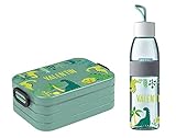 Mein Zwergenland Bento Brotdose Take A Break midi personalisierbar im Set mit Trinkflasche Ellipse mit Name in Nordic Green D