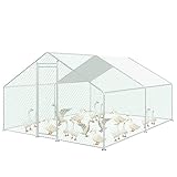 SWANEW Freilaufgehege Hühnerstall XXL 3x4x2m mit Schloss, Verzinkter Stahl Kleintierstall Voliere Outdoor Geflügelstall, für Hühnerkäfig Kleintiere Haustierkäfig Hasengeheg