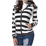 Damen Kapuzenpullover mit Reißverschluss, lange Ärmel, leicht, mit Kordelzug, Vordertaschen, weich, dehnbar, bequem, Übergröße, Schwarz_a24, 46