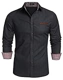 COOFANDY Jeanshemd Herren Denim Shirt Langarmhemd Cowboy-Style Freizeit Hemd männer Kent-Kragen Business C