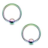 PiercedOff Ring mit Klemmperle, Titan, Regenbogenfarben, 1,2 mm x 8