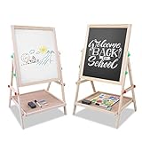 Magnet-Standtafel, Whiteboard mit Kiefer Holz, Maltafel Kinder ab 2 Jahre kindertafel standtafel mit zubehör Höhenverstellbar Standtafel, magnetisches Whiteboard und Kreidetafel 2 in 1 (65x35x31 cm)